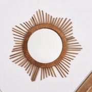 Old sun mirror 49 cm in rattan, star.