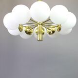 1 of 2 large splendid Kaiser Sputnik chandeliers with opal globes, Germany, 1970s