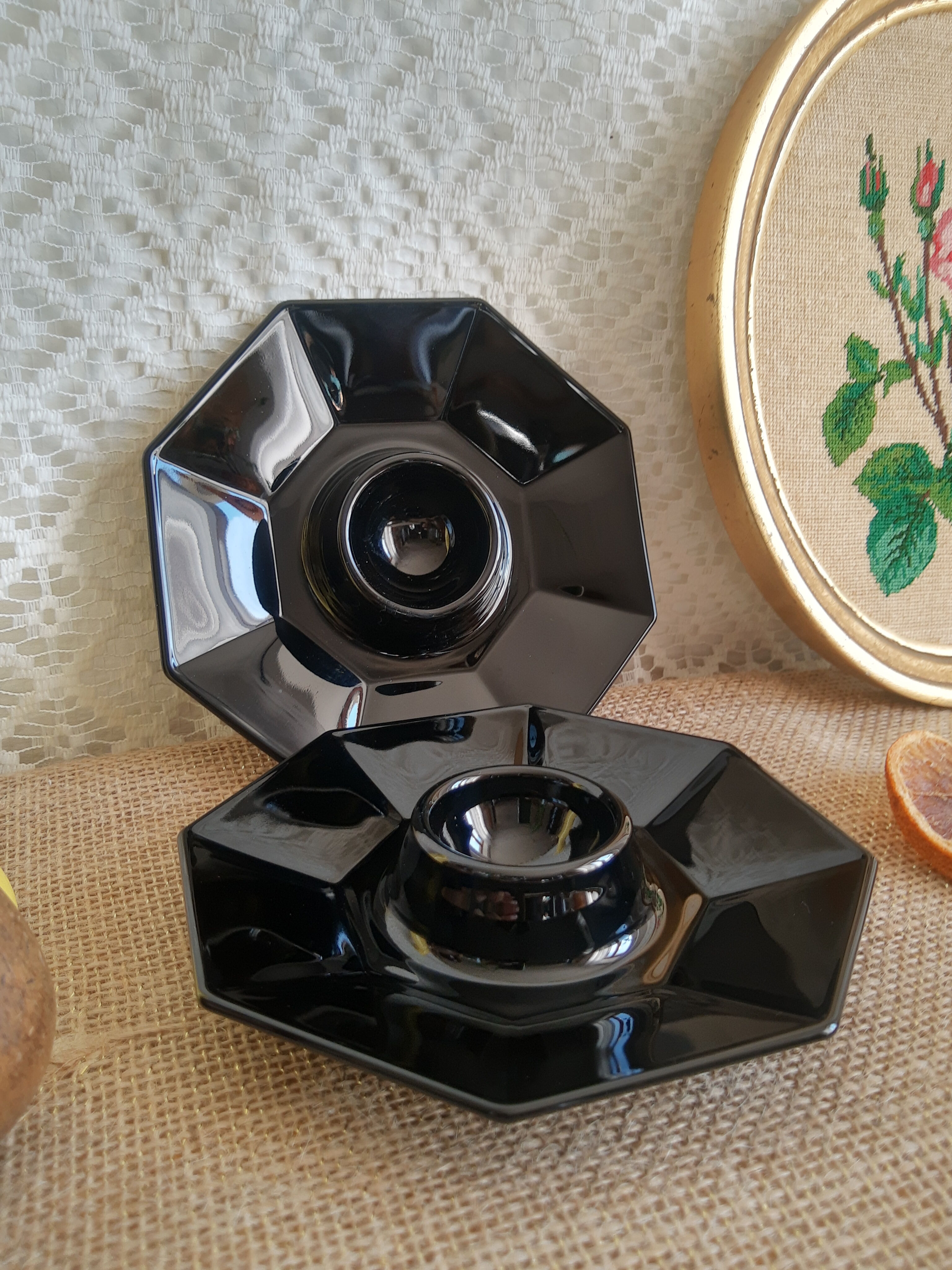 Set of 2 black octagonal egg cups