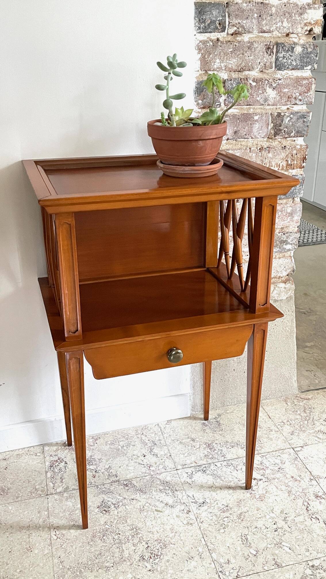 Vintage compass leg bedside table