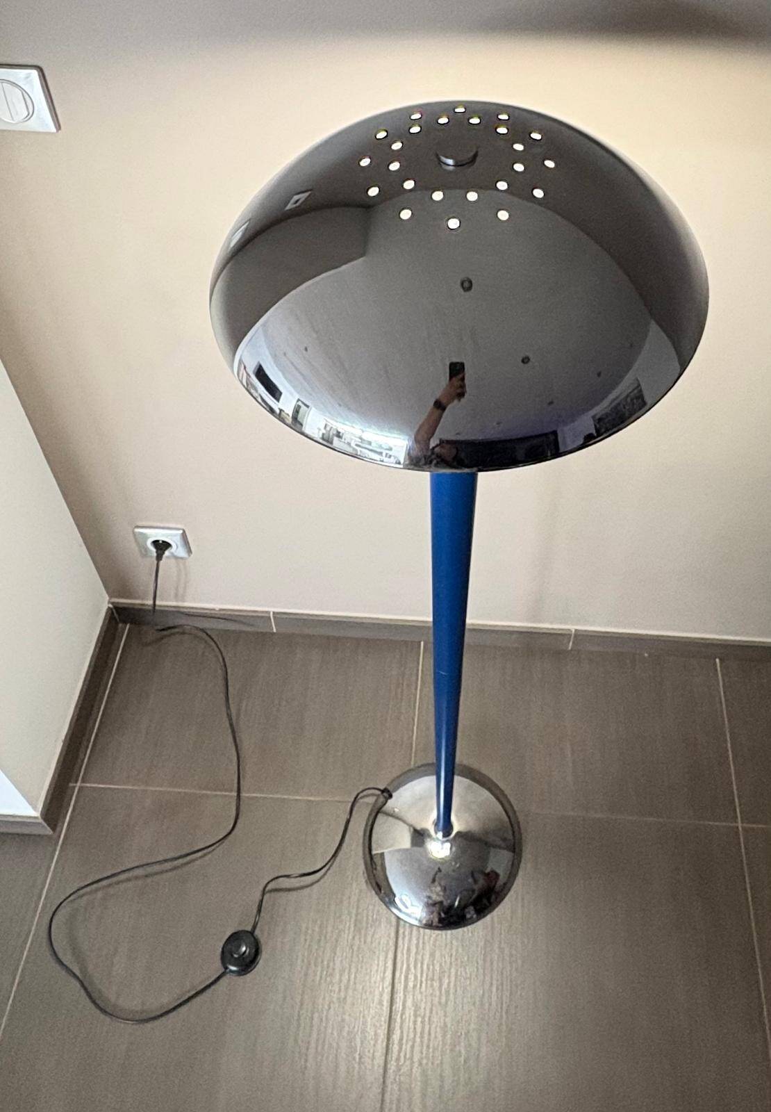 Lampadaire vintage "Paquebot" bleu et chrome - Années 80 (Design Collins)