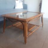 Rattan and glass top coffee table