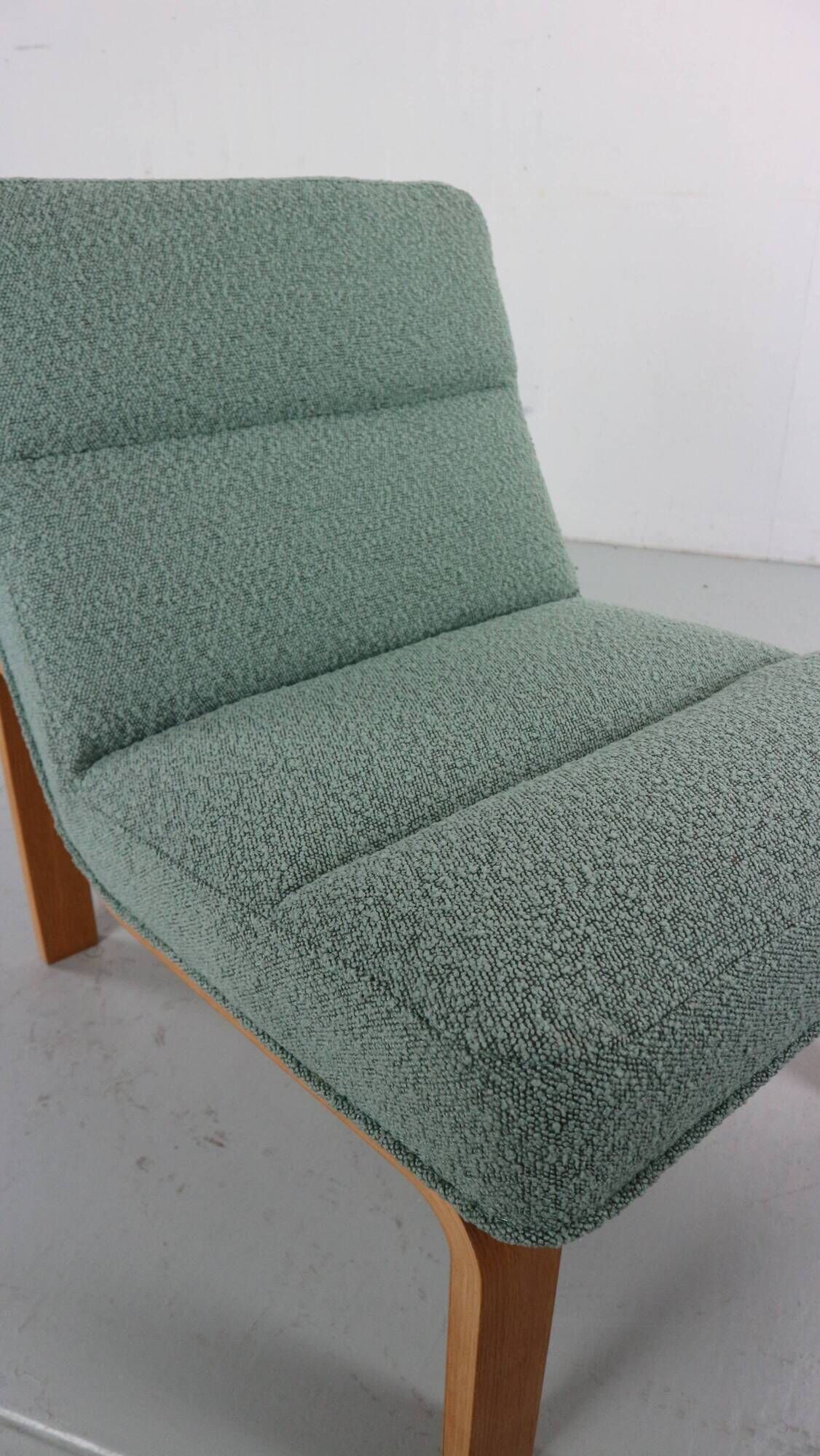 Danish Plywood Lounge Chair by Magnus Olesen,  in mint bouclé