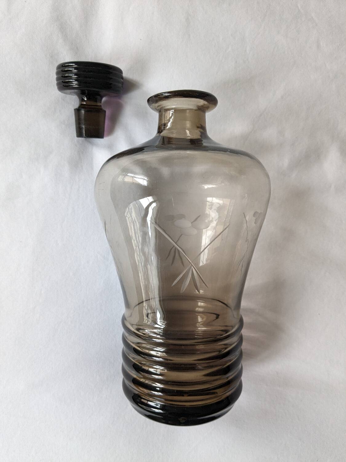 Engraved smoked glass carafe