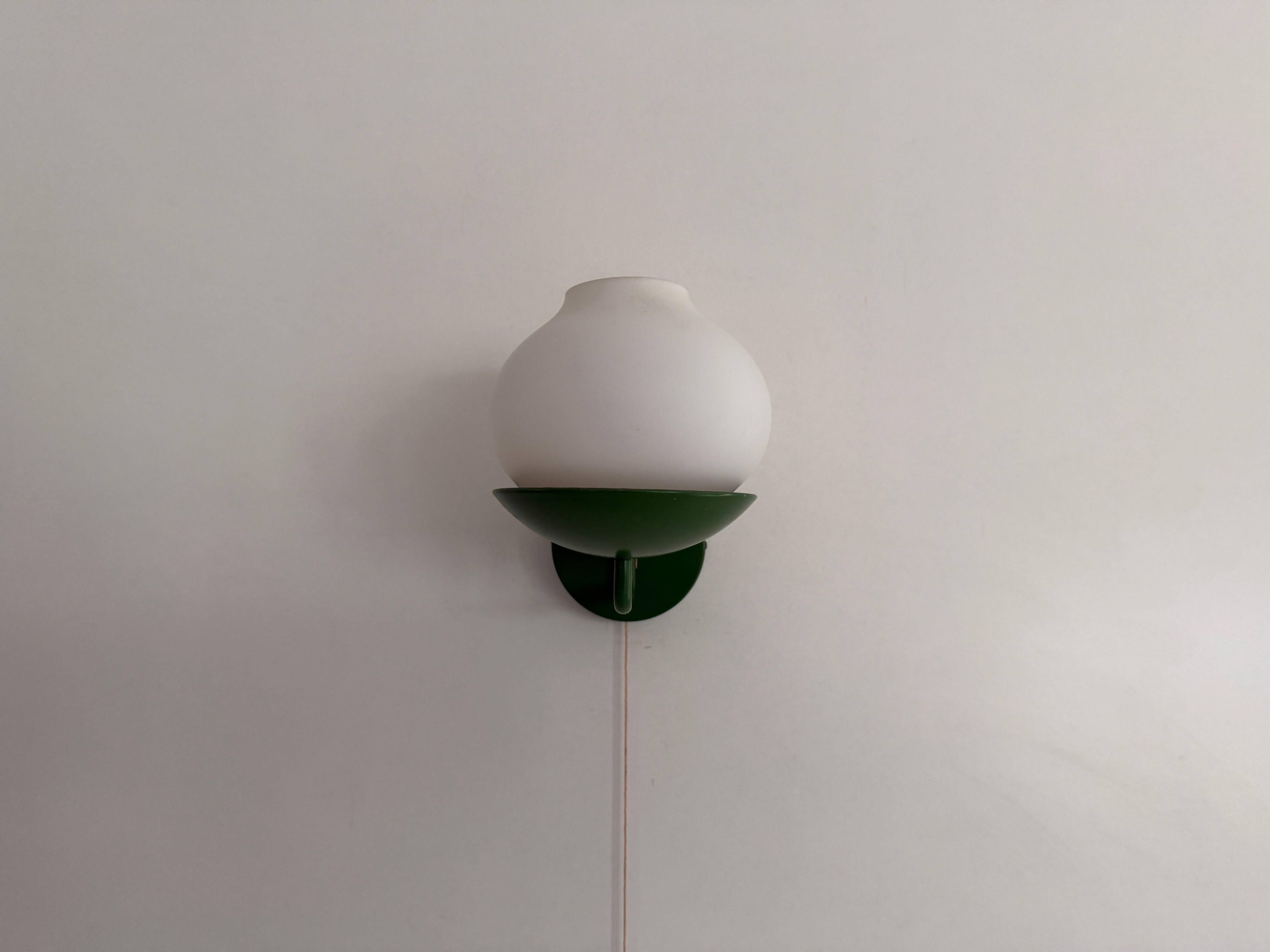 Mid-century green metal and opal glass wall sconce by N Leuchten, 1960s, Germany