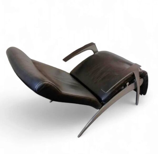 Fauteuil/chaise longue design David par Interprofil, cuir noir, bon état
