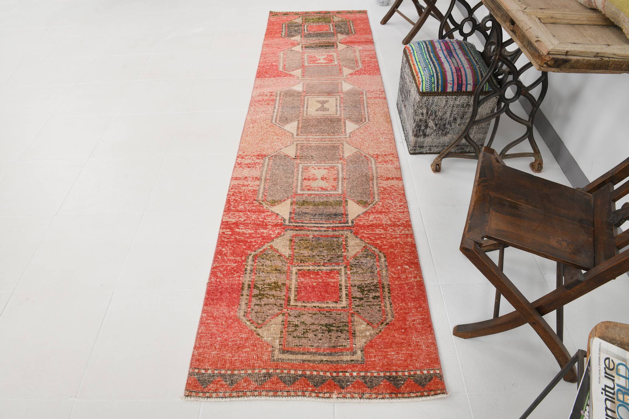 3x10 Rose Red Turkish Vintage Runner Rug,  80x309Cm SK 20304