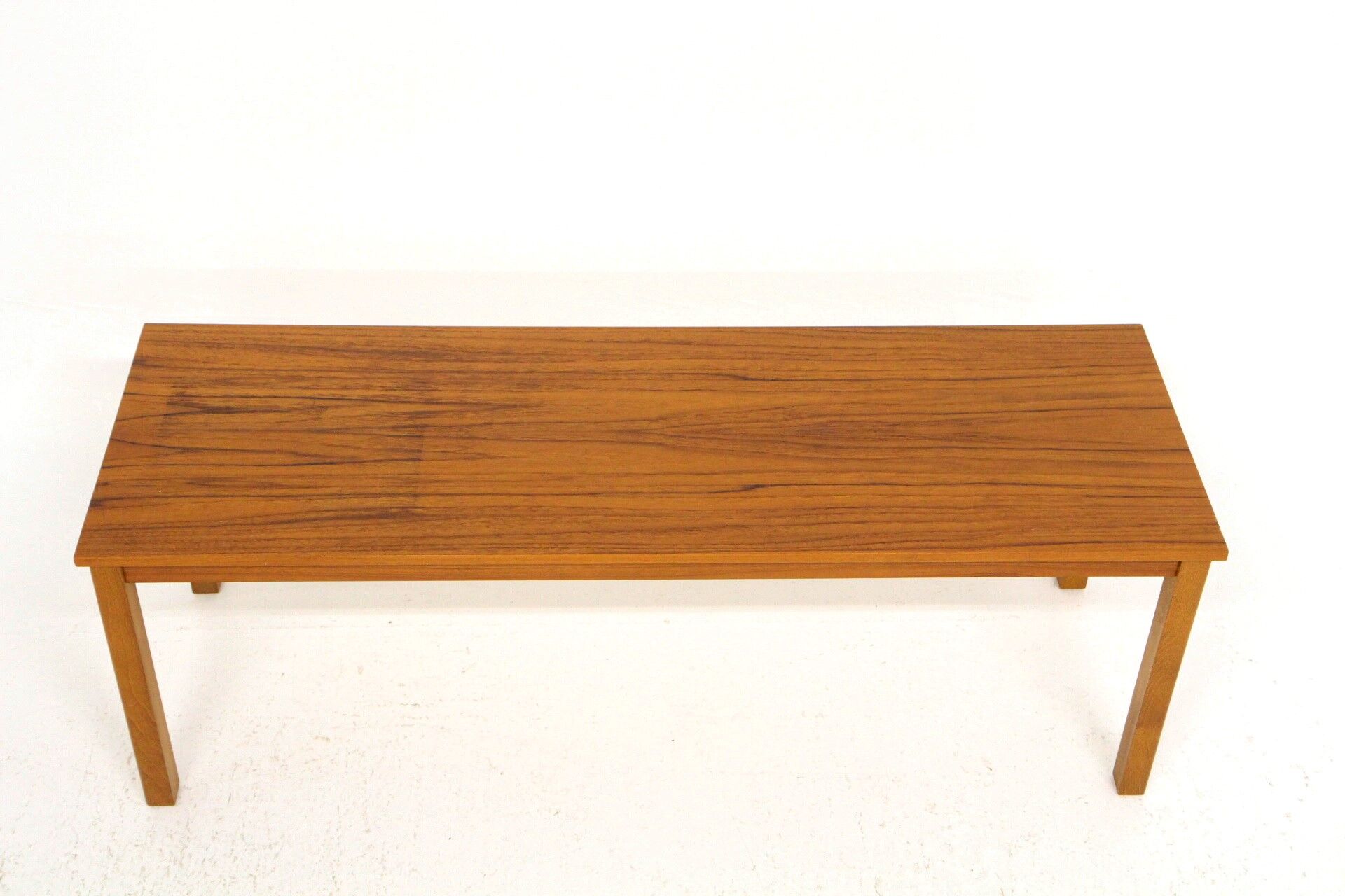 Minimalist teak bench, suede, 1960