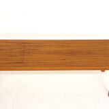Minimalist teak bench, suede, 1960