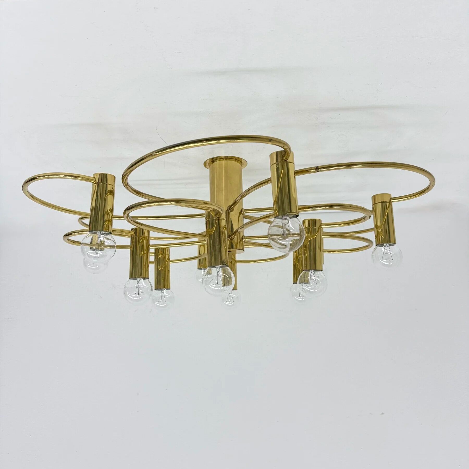 Leola sculptural brass 12-light ceiling or wall flush mount, 1970s