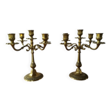 Pair of 5-light brass candelabra candlesticks, 20th century