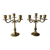Pair of 5-light brass candelabra candlesticks, 20th century