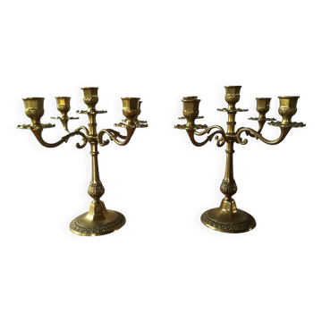 Pair of 5-light brass candelabra candlesticks, 20th century