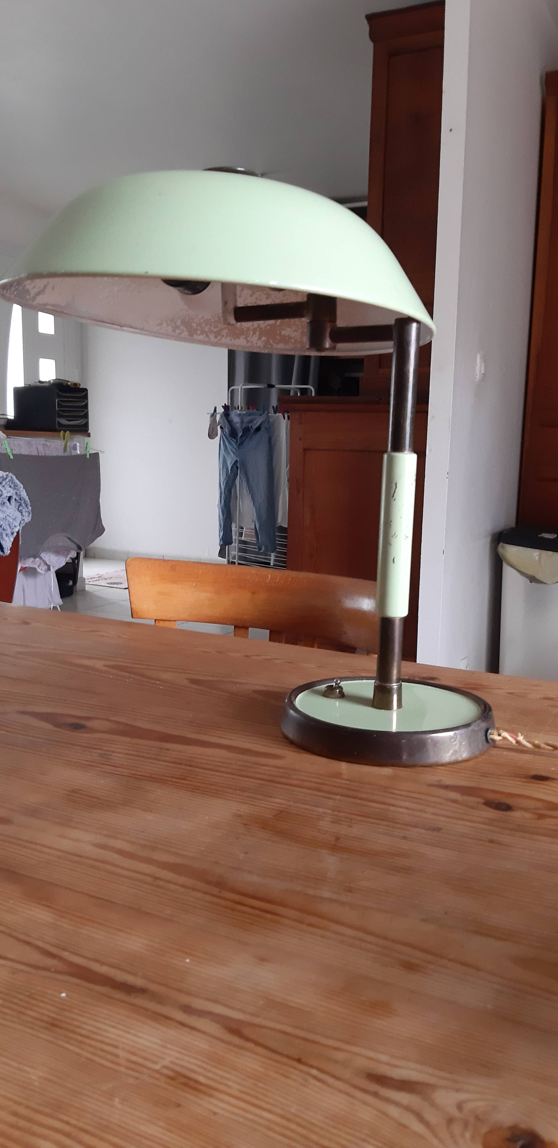 Vintage lamp green lacquered metal and brass