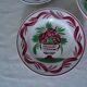3 assiettes  plates sarreguemines, fleurs faience ancienne rouge et vert