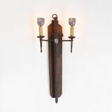 French 20th Century Large Wrought‑Iron Medieval Revival Wall Lamp with Swor