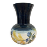 Antique vase jersey pottery ceramic white & black + vintage flower decor