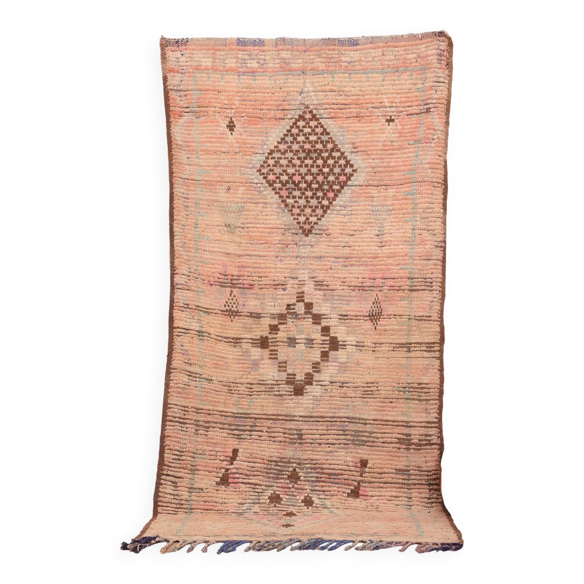 Vintage Moroccan Runner Rug 124 x 256 cm, Berber Wool Rug, Handmade Rug