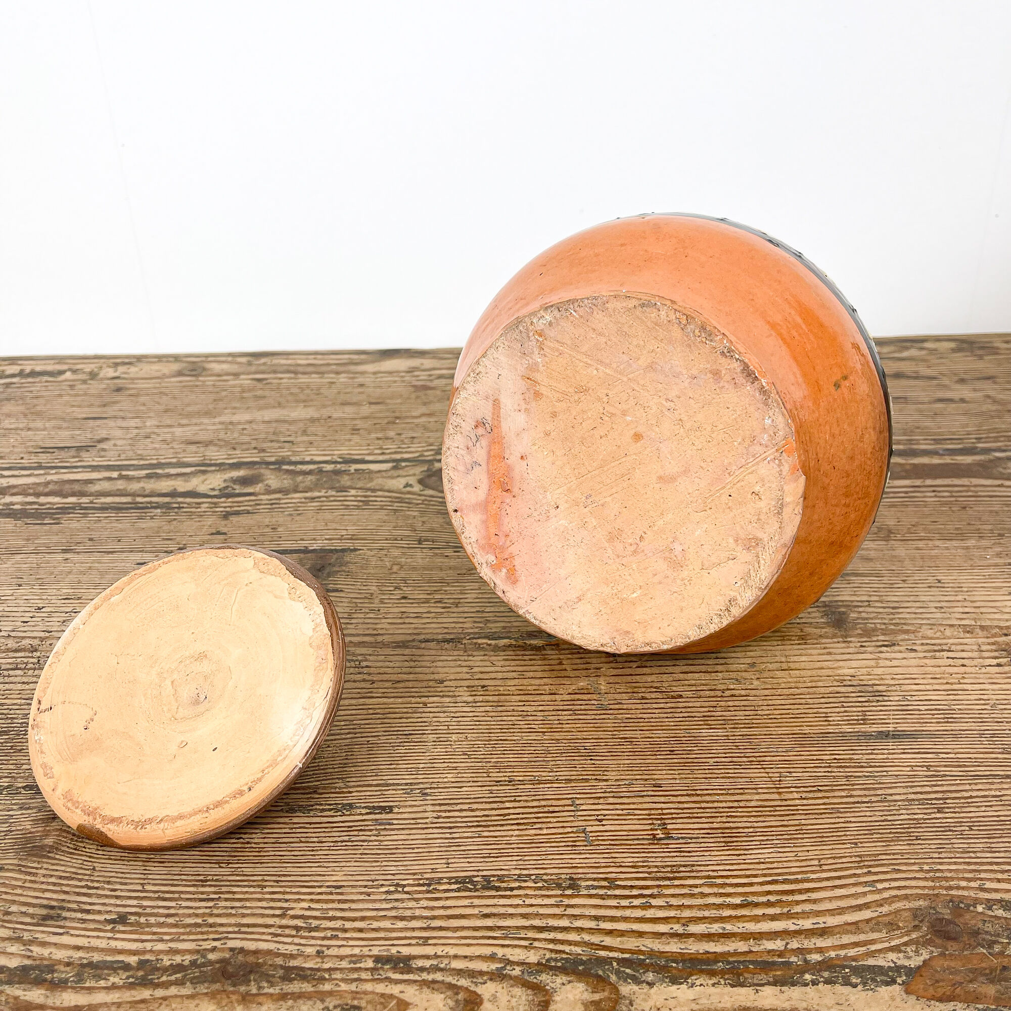Glazed terracotta cooking pot 19th century orange