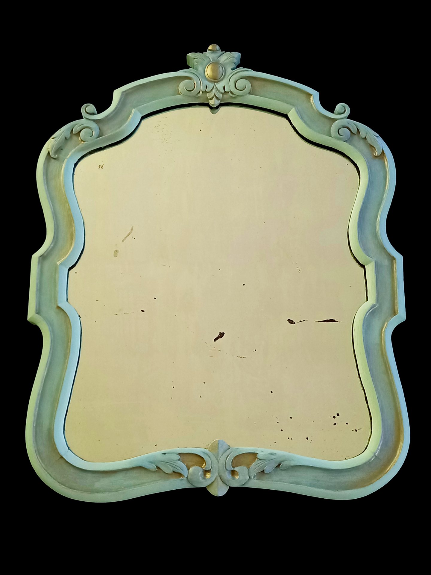 Old mirror carved baroque style in green linden & gold