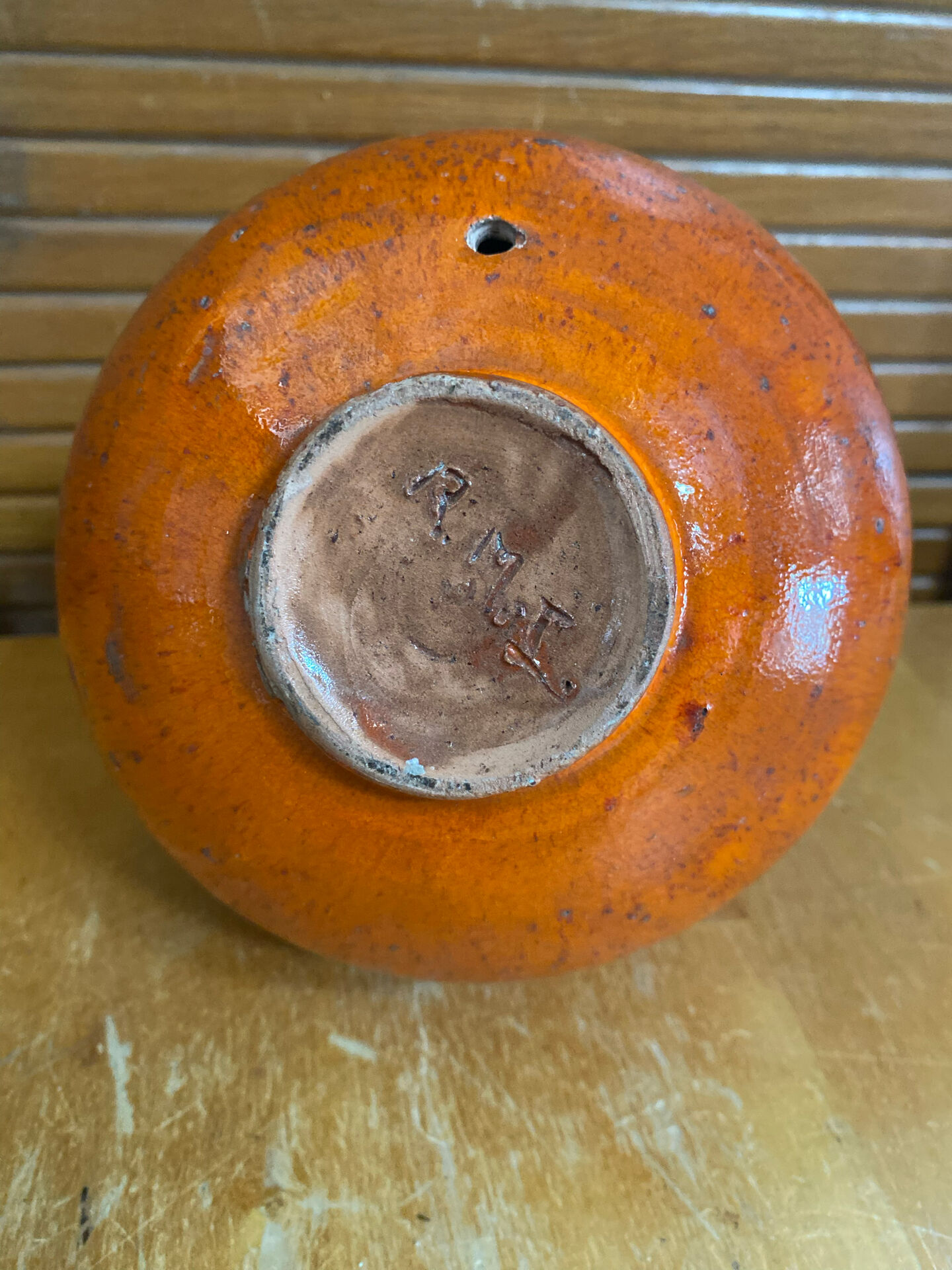 Old lamp base vallauris terracotta orange glazes vintage #e4