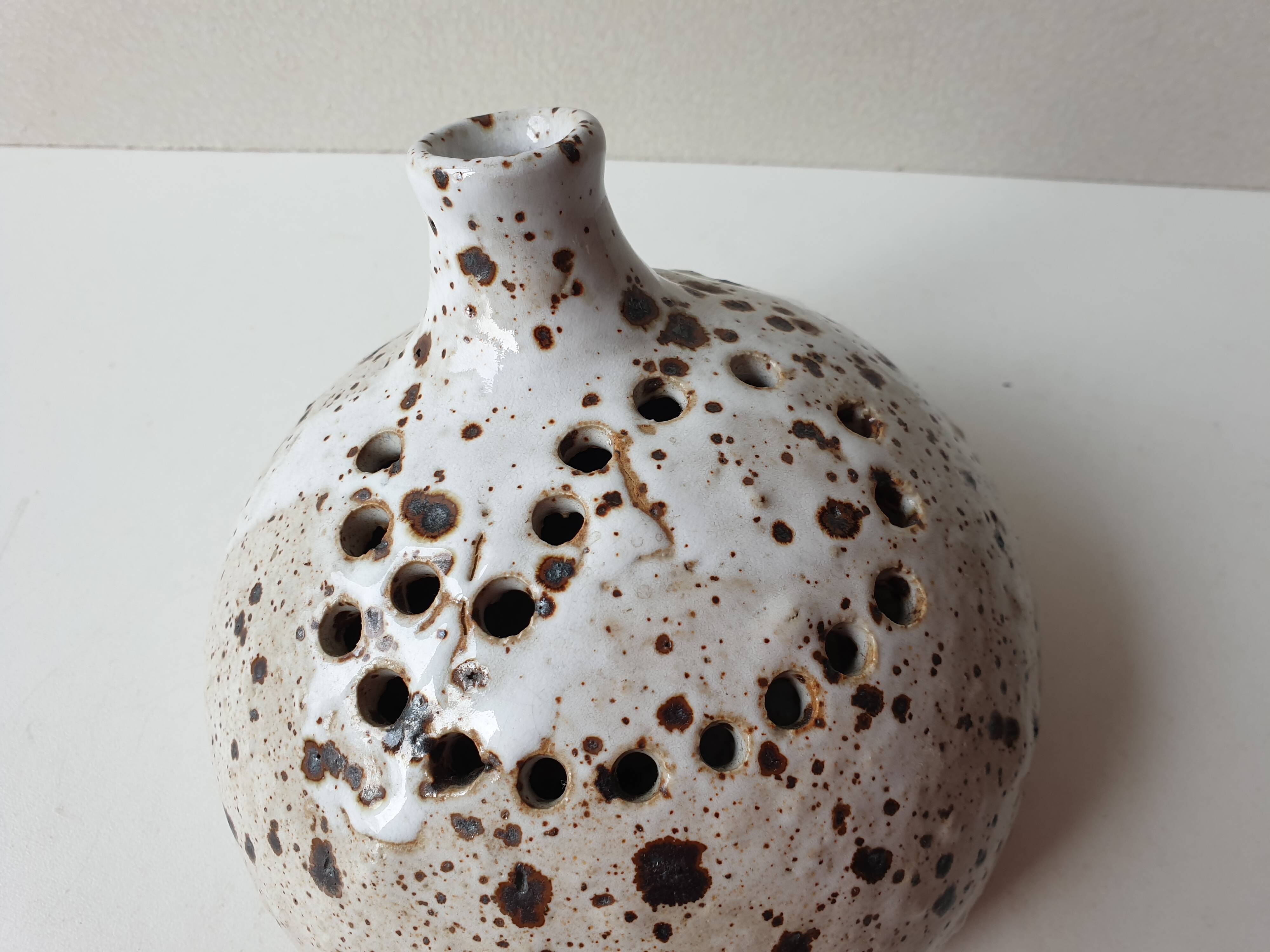 Flower vase in pyrite ceramic stoneware signed Alain Prudhomme