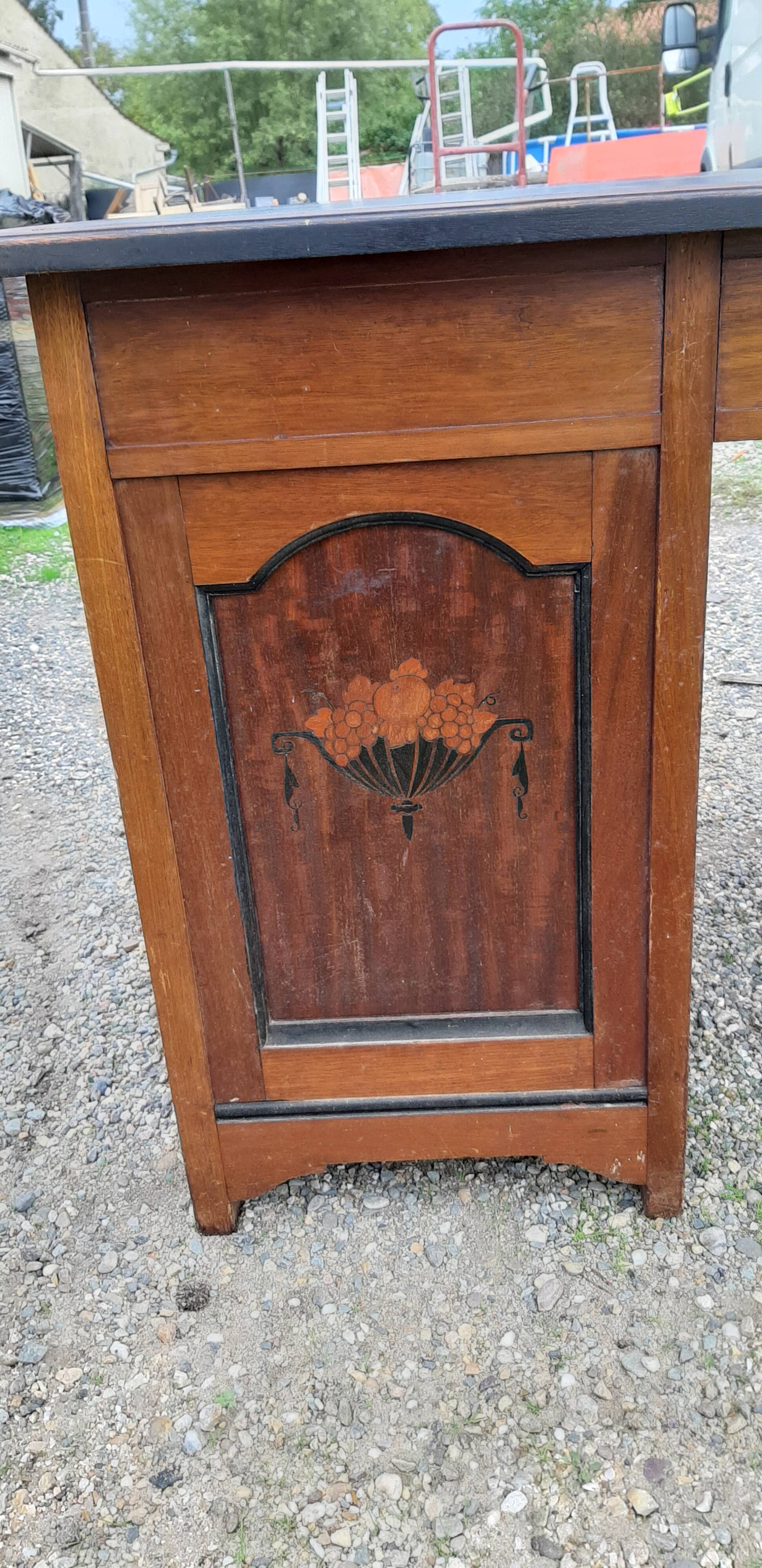 Fruit wood, leather and brass desk