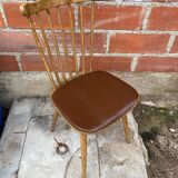 Antique baumann western chair wood + vintage brown leatherette seat