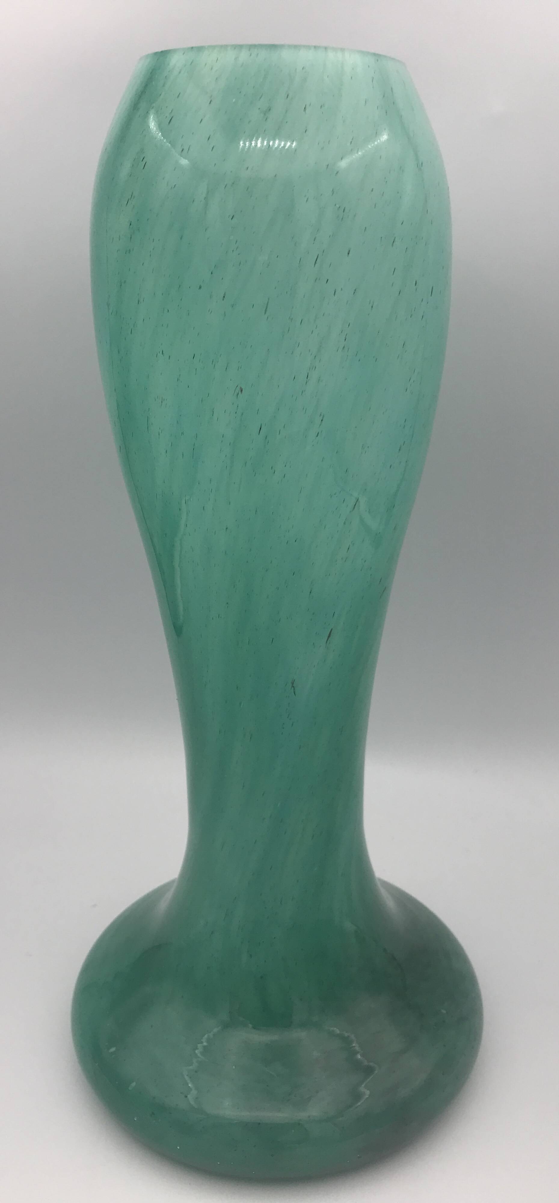 Vintage speckled green marbled glass vase, art nouveau