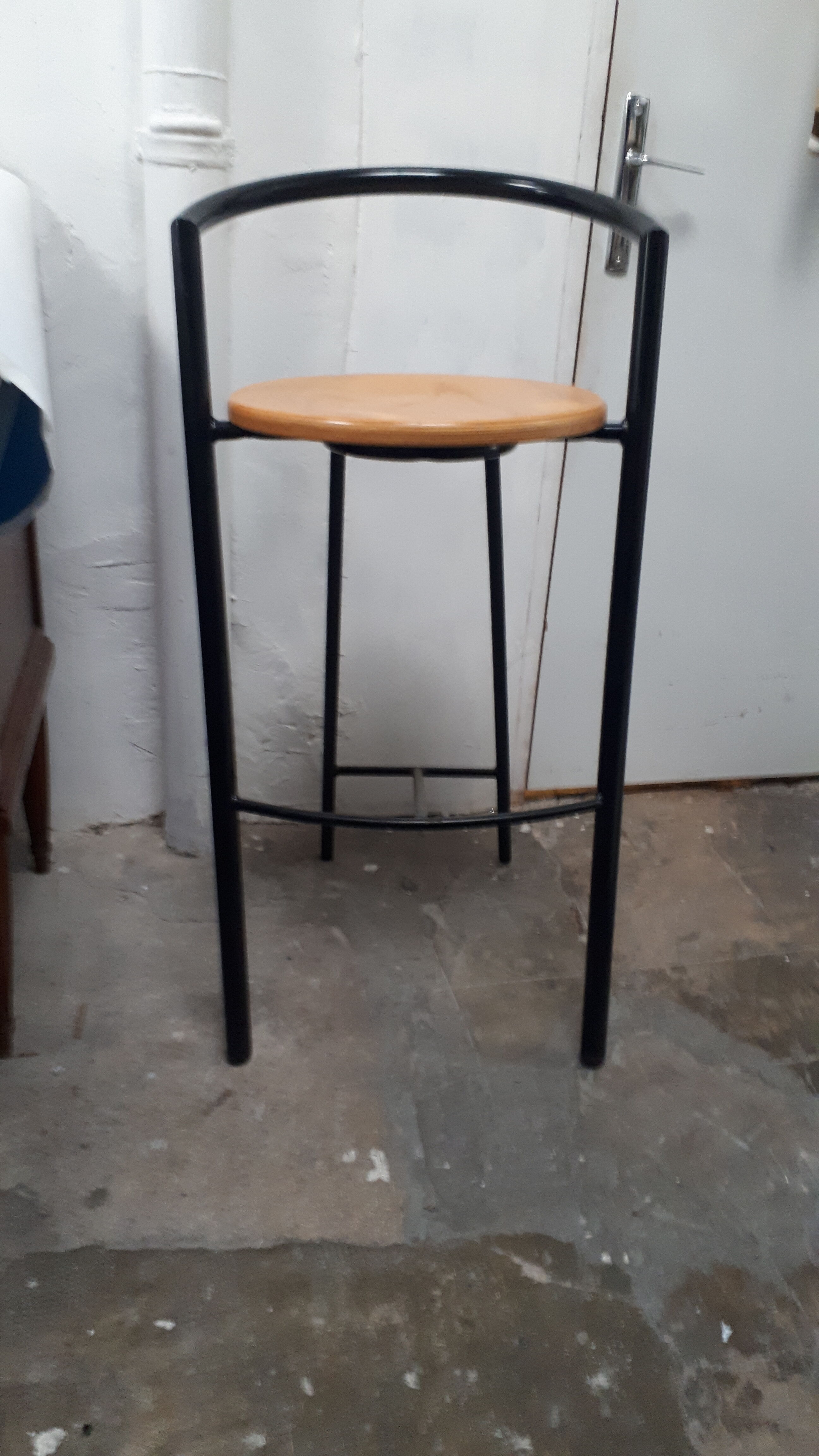 pair stool bar design vintage 1980 black metal wood