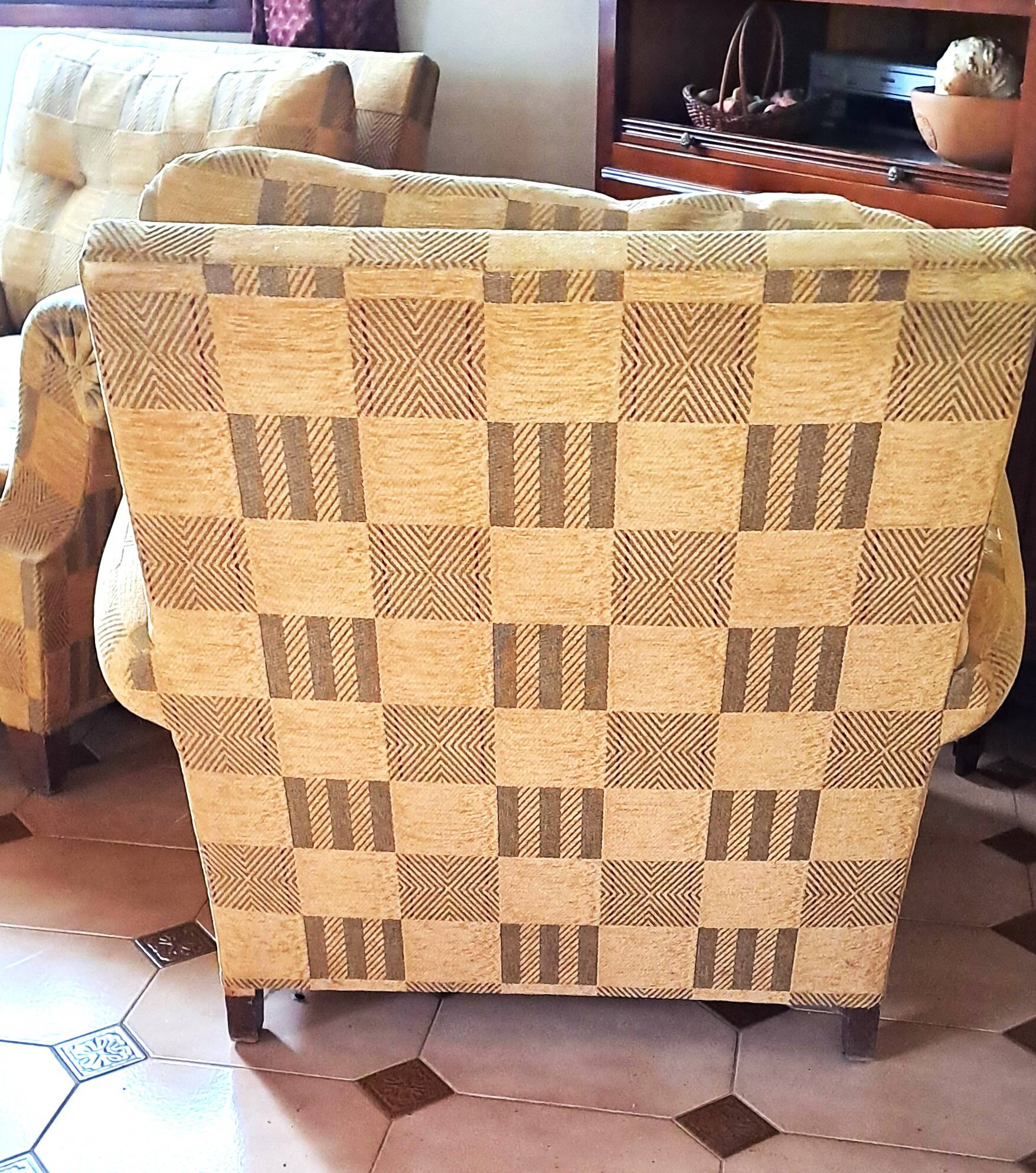 Pair of 1940s CLUB CHAIR style armchairs in velvet check fabric