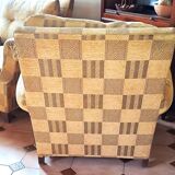 Pair of 1940s CLUB CHAIR style armchairs in velvet check fabric