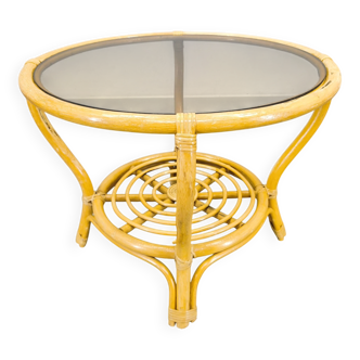 Italian Mid Century Rattan Coffee Table with Glass Top, 1960s