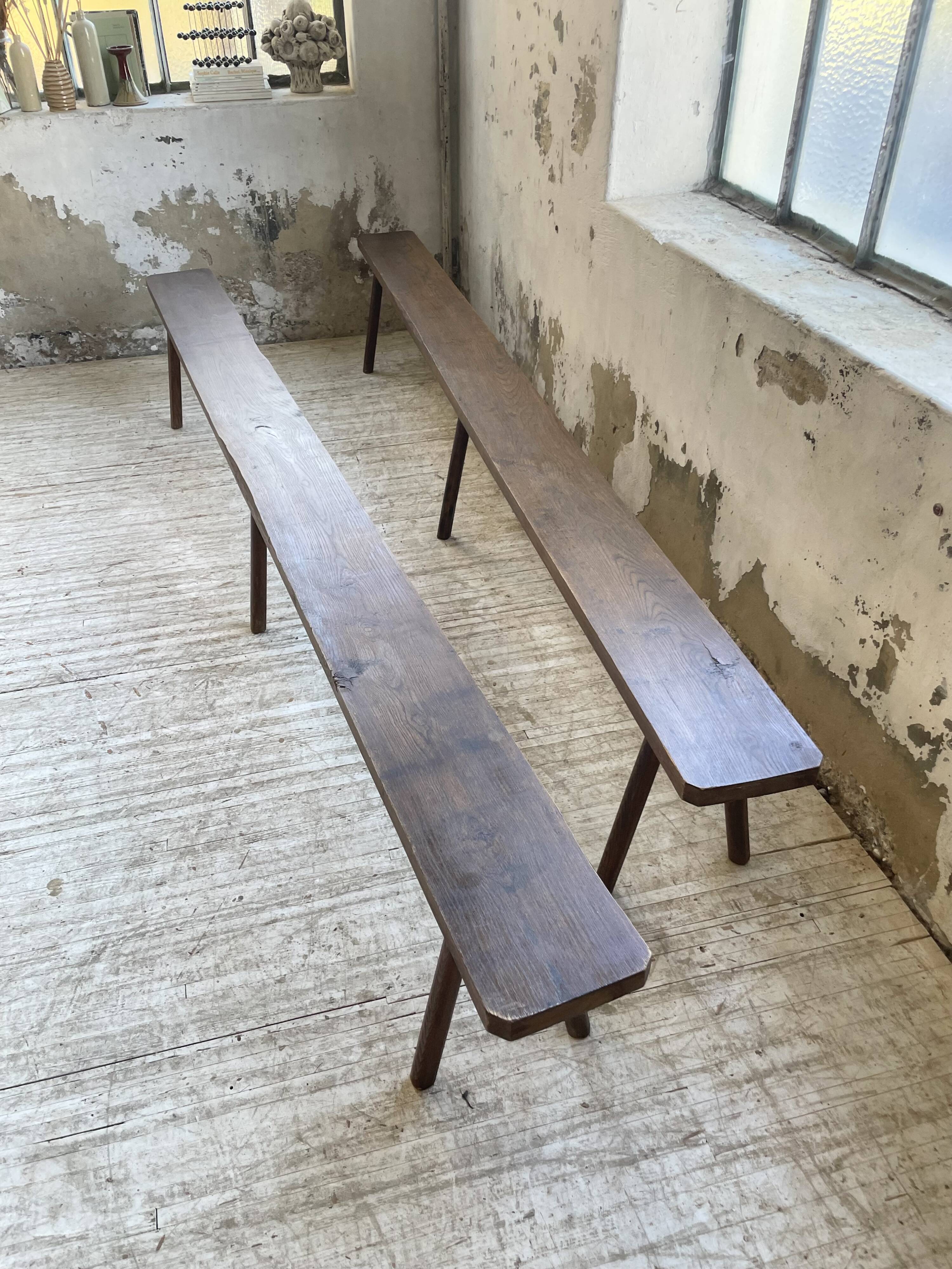 Pair of 3m solid oak farmhouse benches