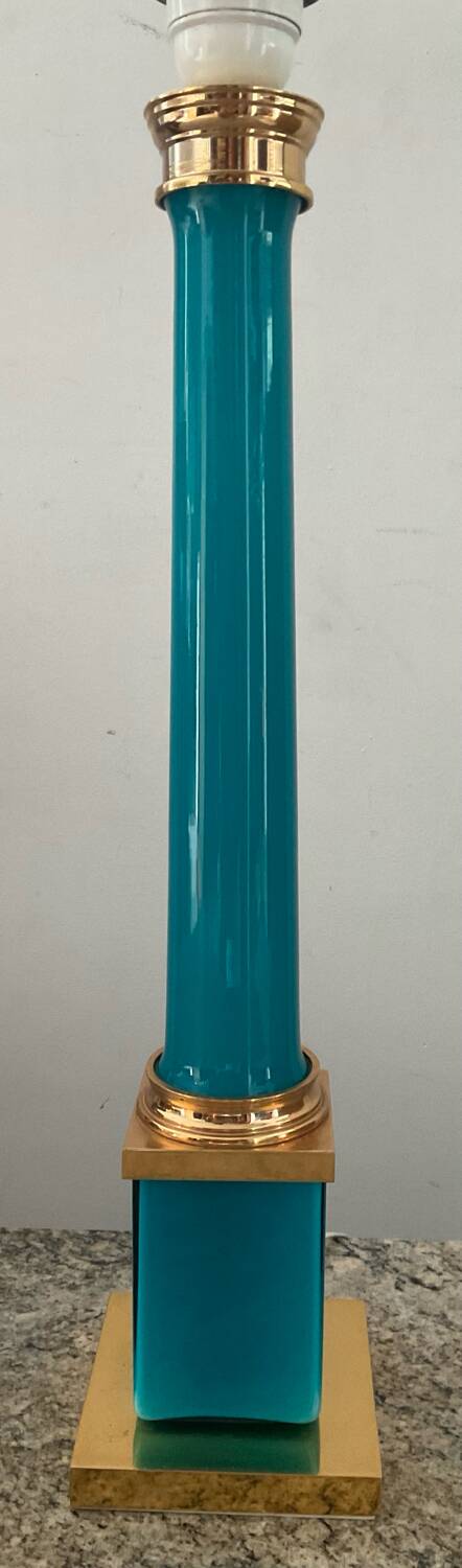 Vintage column lamp base in opaline and brass