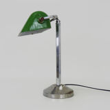 NIAM desk lamp with articulated head, dark green color and chrome. Art Deco