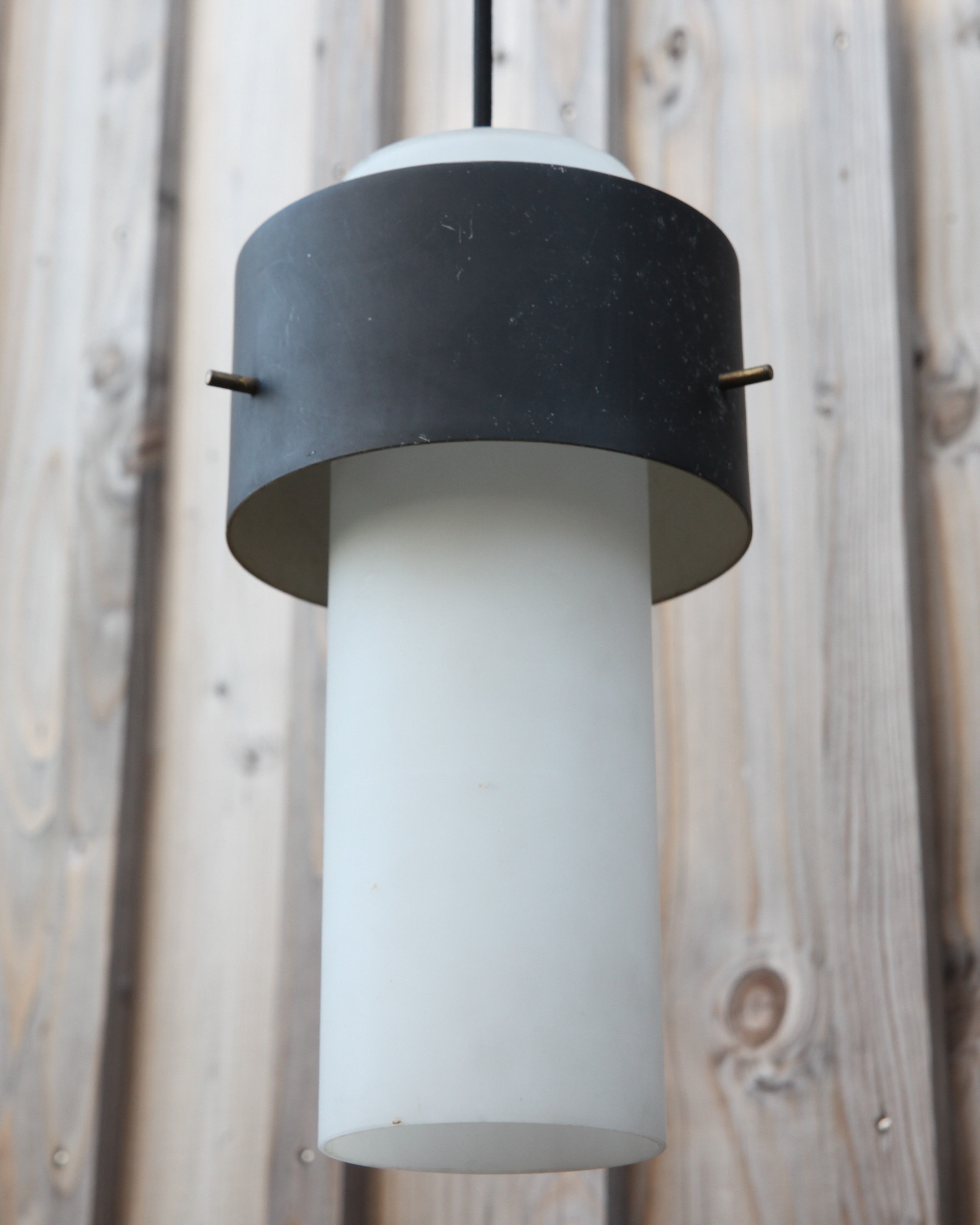 Frosted glass and metal pendant lamp by Louis Kalff for Philips