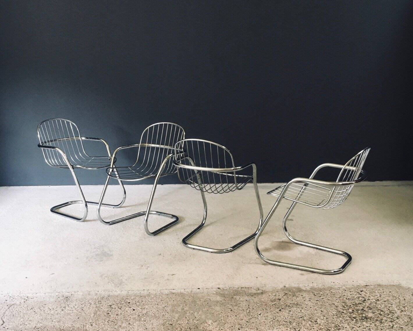 Mid-Century Modern Chrome Dining Chairs by Gastone Rinaldi, Italy, 1970s, Set of 6