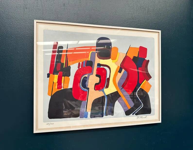Original Swedish Colour Lithograph – “Composition” by Bo Thorén – Signed – Vintage & Framed
