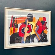 Lithographie en couleur originale suédoise – “Composition” par Bo Thorén – Signée – Vintage et encadrée