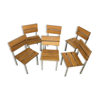 Suites de 6 chaises en bois et fer des années 70'