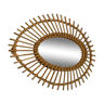 Large sun mirror in braided rattan. 1960. 60x42cm.