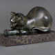 Art deco cat in regule by m. font green patina 1930 marble base
