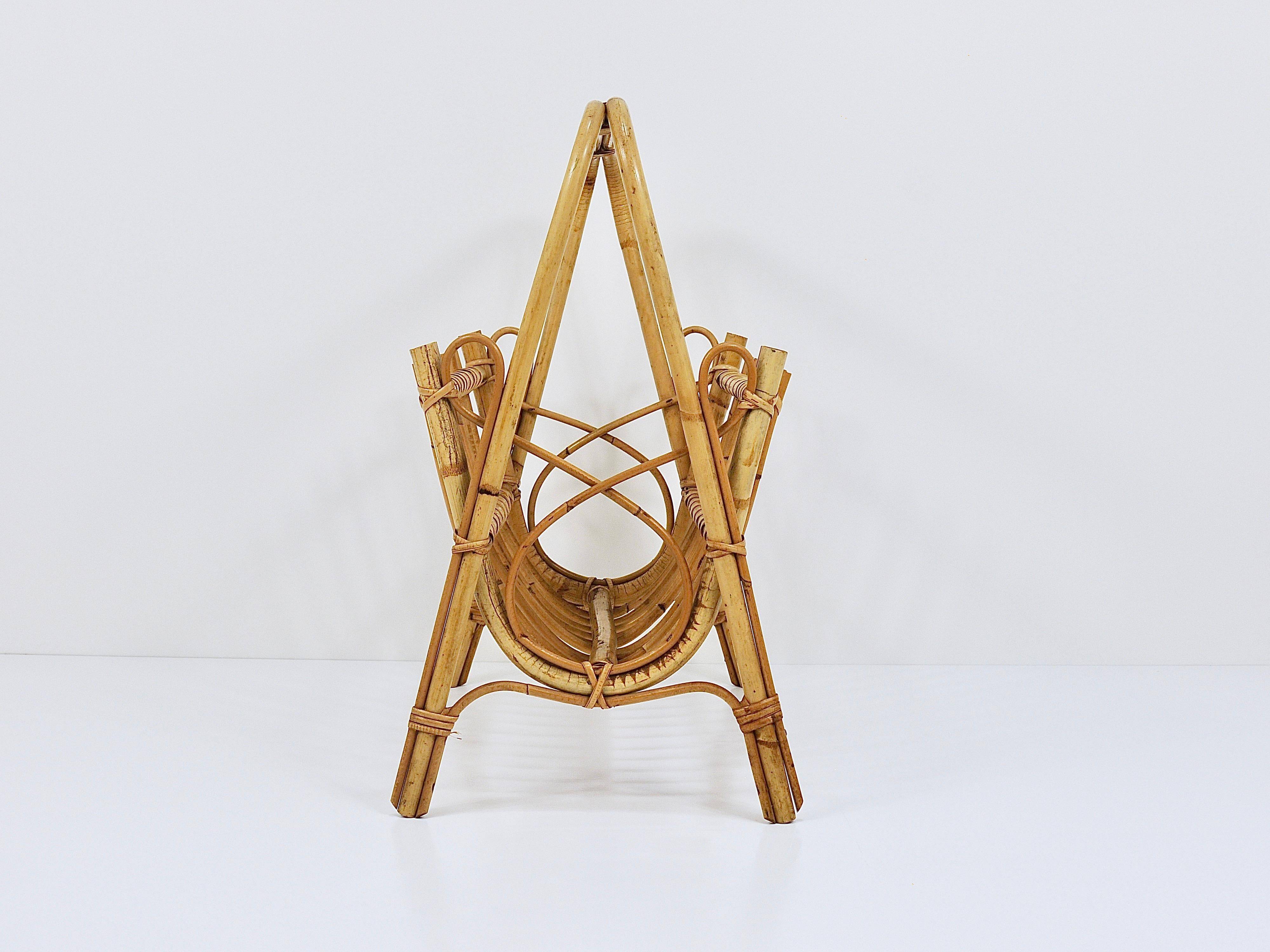 Bamboo and rattan magazine rack in the style of Franco Albini, Italy, 1950s.