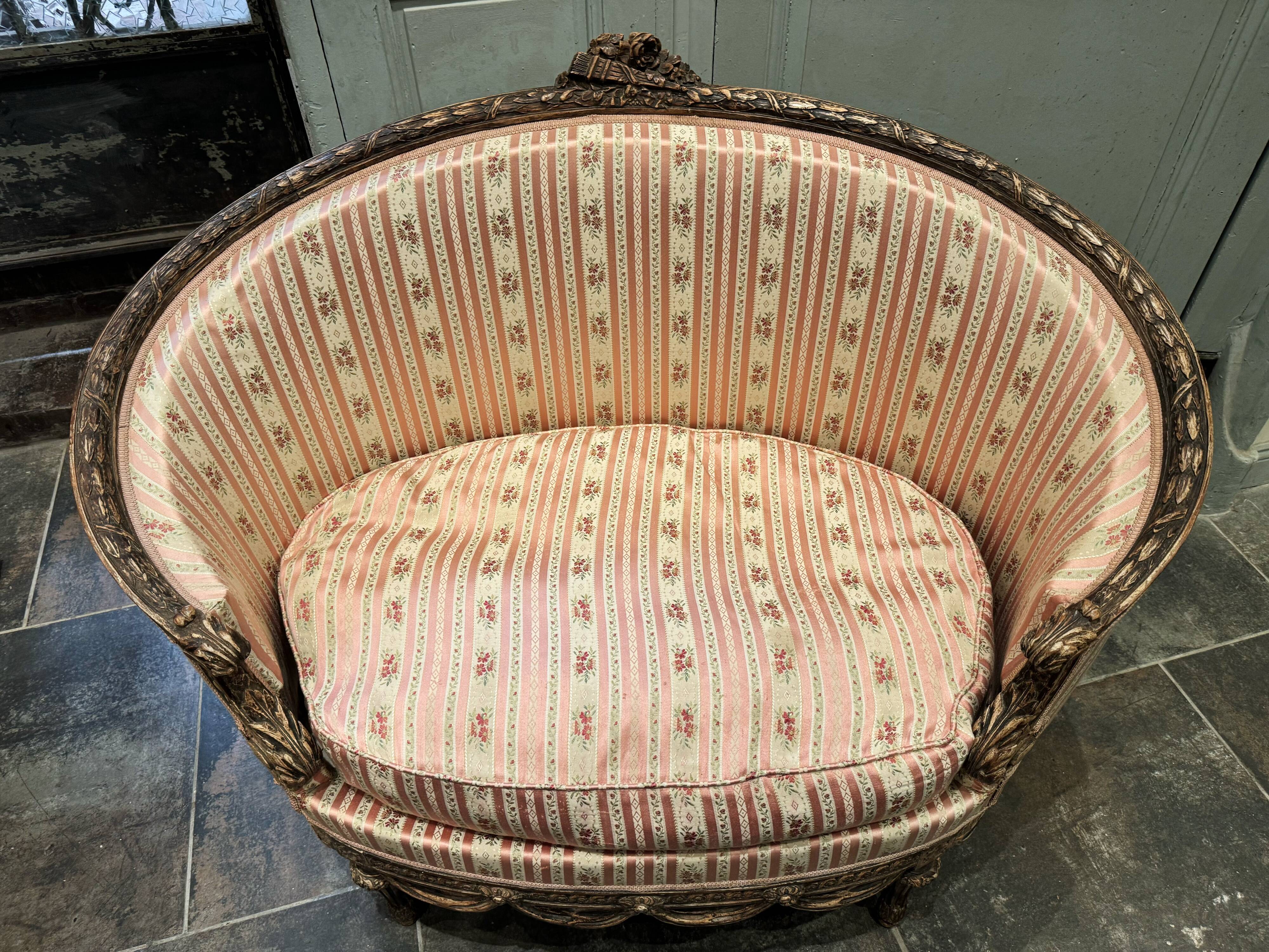 Small Sofa / Marquise From the Napoleon III Period in Waxed Wood in Louis XVI Style