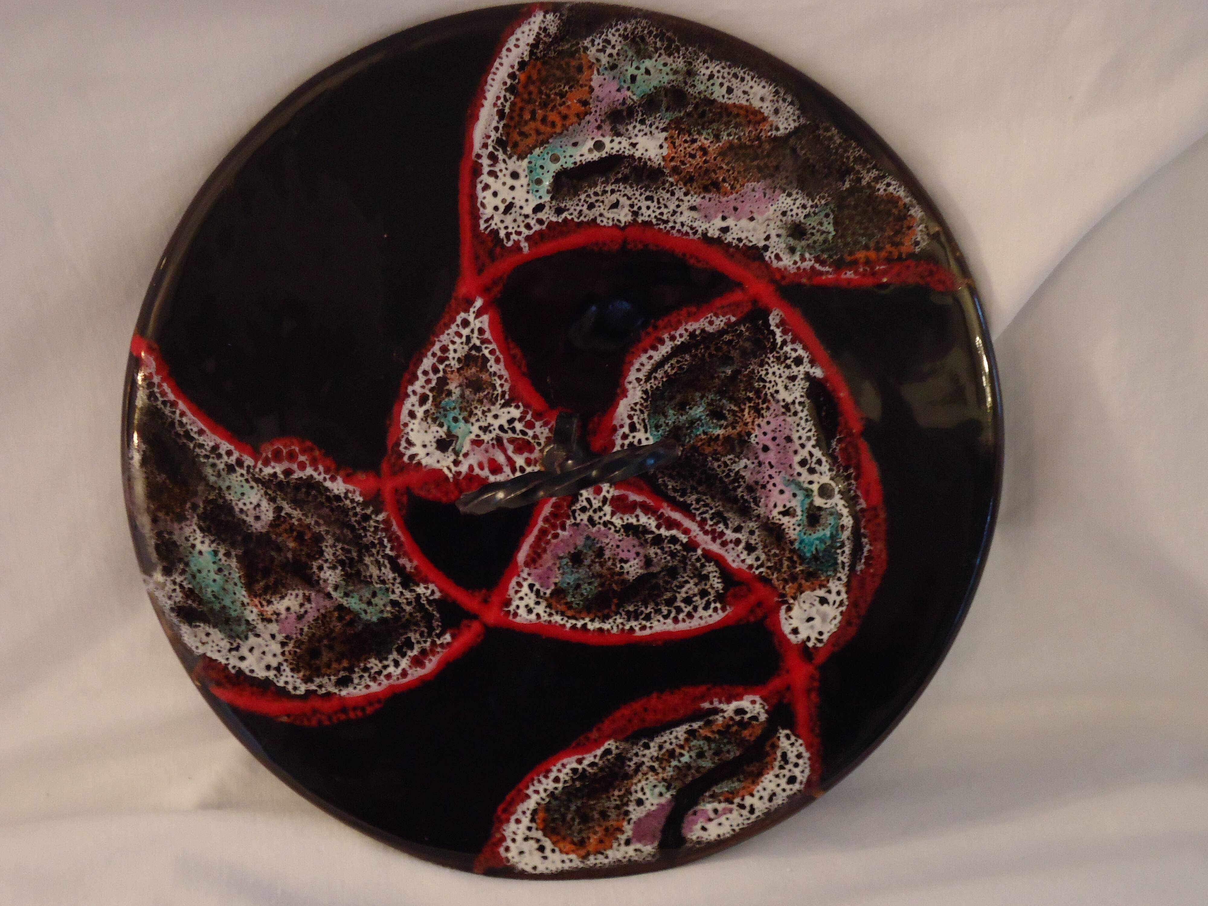 Cheese platter Vallauris glazed ceramic black red A035