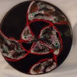 Cheese platter Vallauris glazed ceramic black red A035