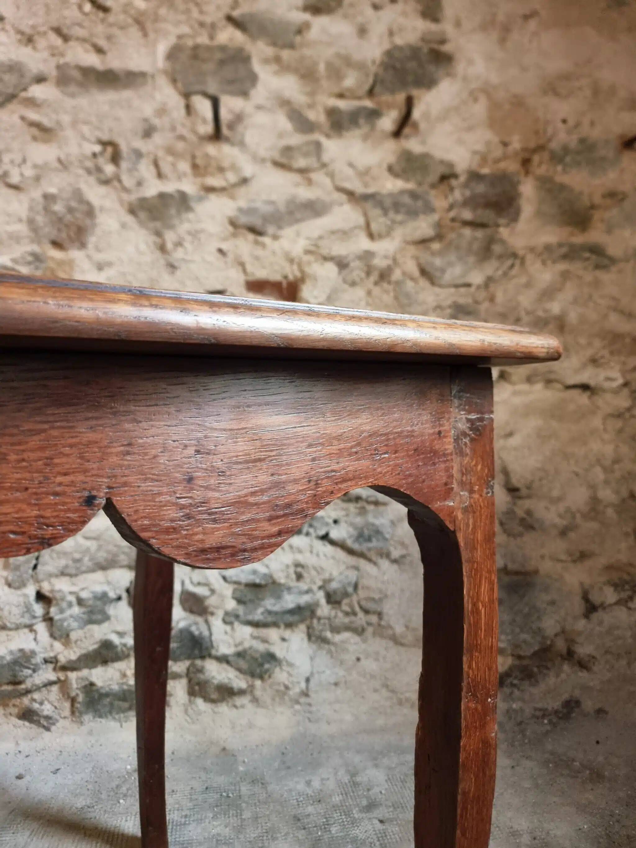 Antique oak side table, provincial writing table from the 18th century, Louis XV style.