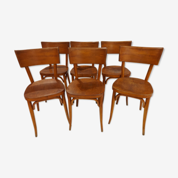 Suite of 6 chairs by bistrot baumann in the 1950s