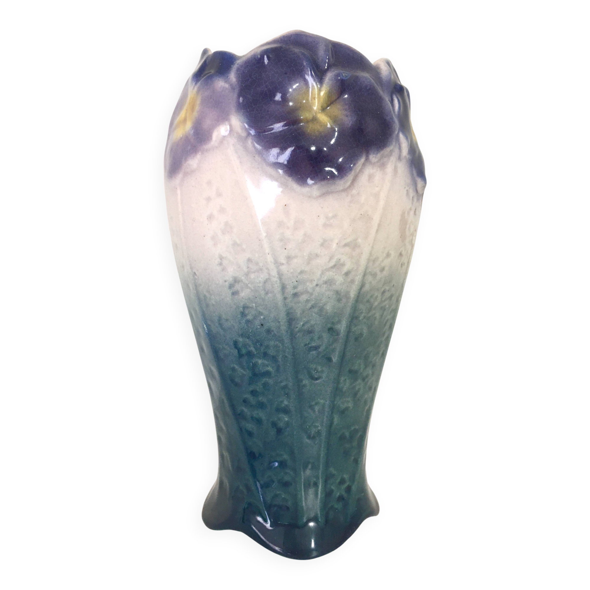 Art Nouveau vase in polychrome slipware • Onnaing pottery